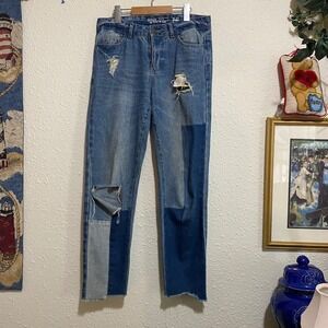 Noisy May Ripped Distressed Patchwork Jeans Blue Denim Womens W27 L32‎